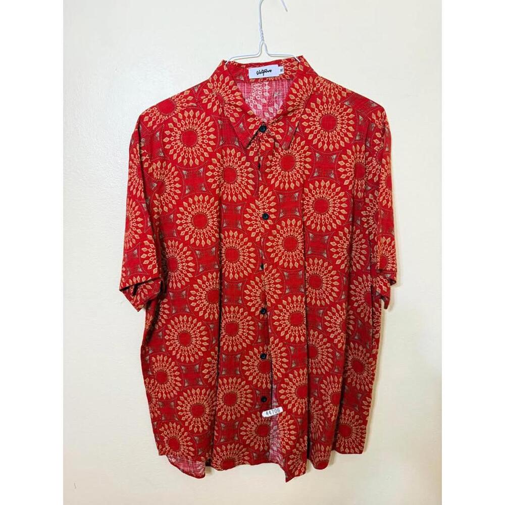 Vatpave Red Patterned Button Up Shirt‎ XL